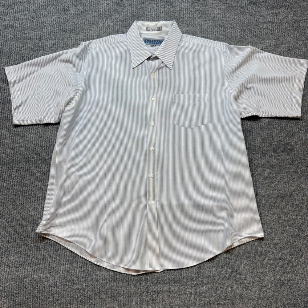 Harbour Classics Shirt Mens 17.5 Blue White Stripe Short Sleeve Button Up